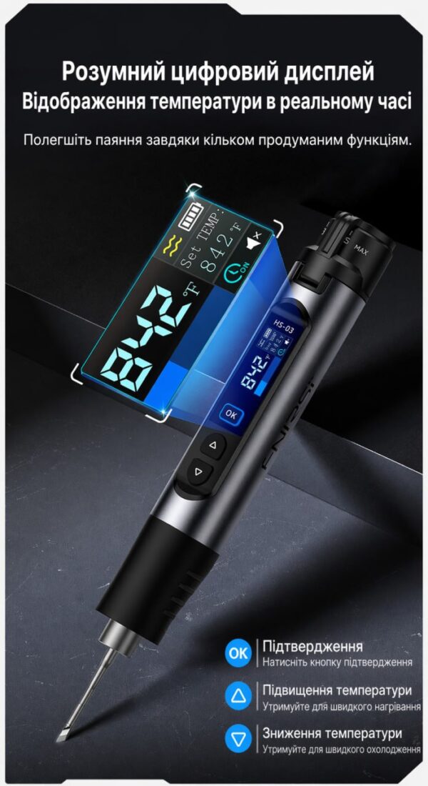 07 Бездротовий паяльник FNIRSI HS-03 100W, акумулятор 2600 мА·год, USB-C PD